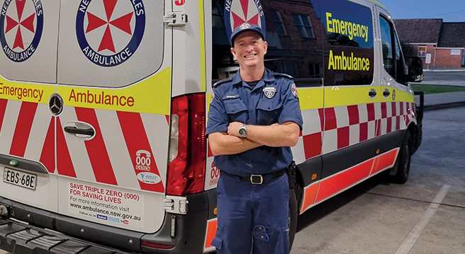  Paramedic Stephen Gregory from Taree standing in front of an ambulance. Stephen has been an Army reservist for more than 30 years.   