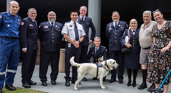 Chaplain and paramedic Sam Mak with fellow chaplains and friends at his Paramedic Shield Presentation in February 2023