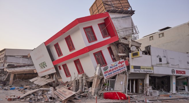  A building that 'pancaked' in the earthquake in Hatay  Credit: Nathan Fulton/DFAT Province, Southern Türkiye